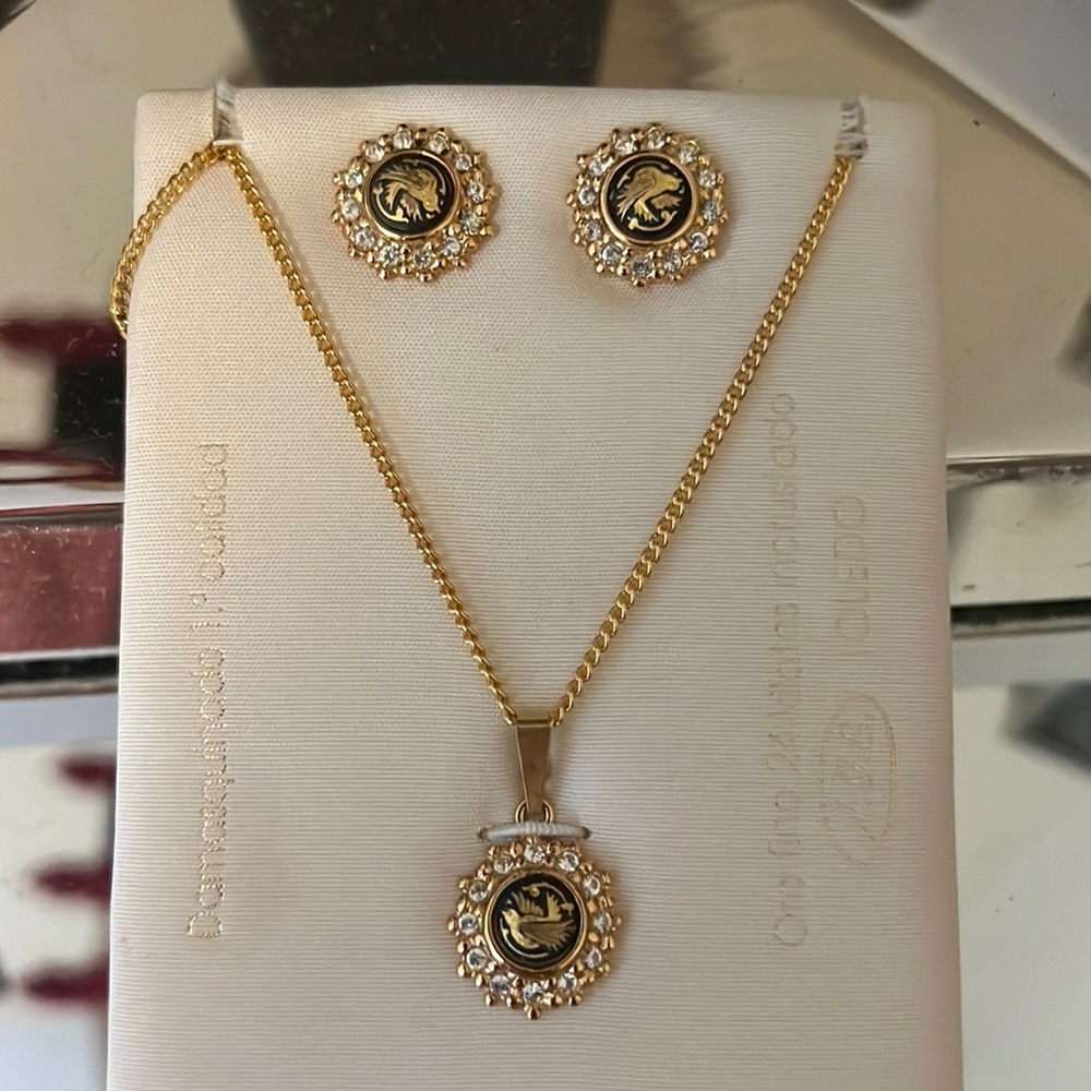 Antonia Garcia necklace and matching earrings from Spain Toledo 24 Kilates